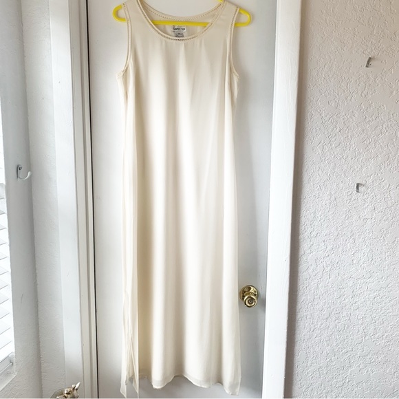 SIMPLY SILK 100% Silk Maxi Dress Sleeveless Size M Lagenlook Minimalist Basic - Picture 1 of 8